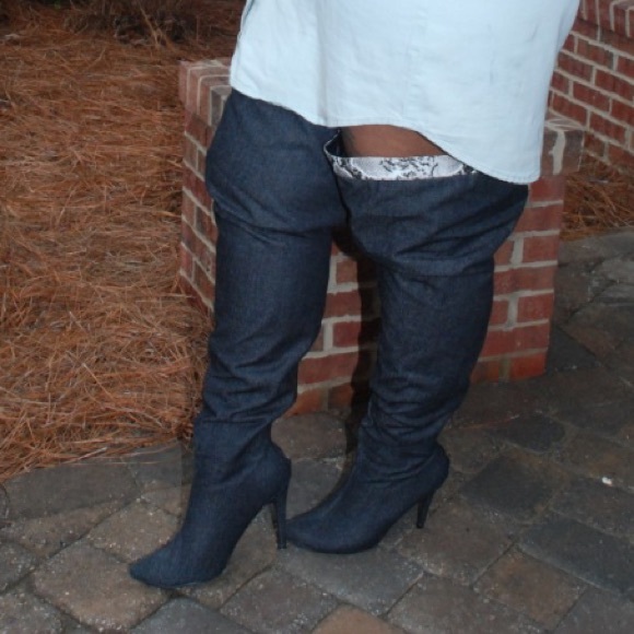 jean thigh high boots